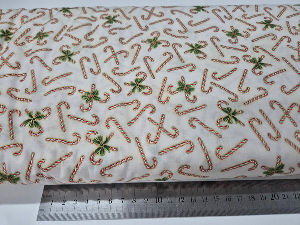 Holiday Charms Metallic Candy Cane Ivory Patchwork