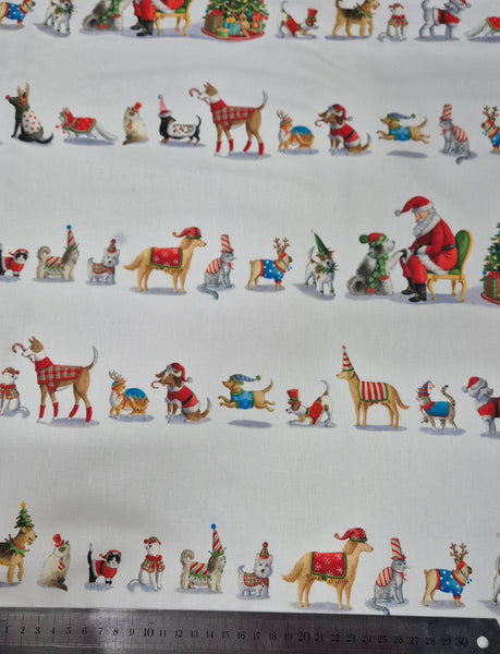 Christmas Jamboree Multi Animal On White Patchwork-Robert Kaufman