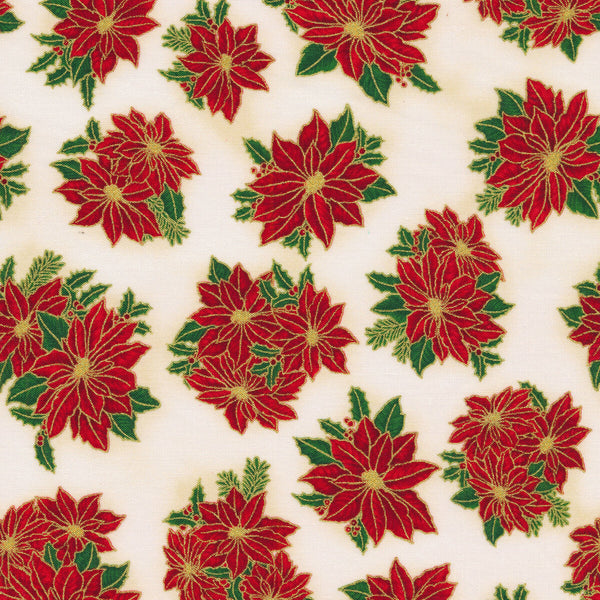 Holiday Charms Metallic Ivory Poinsettia Patchwork