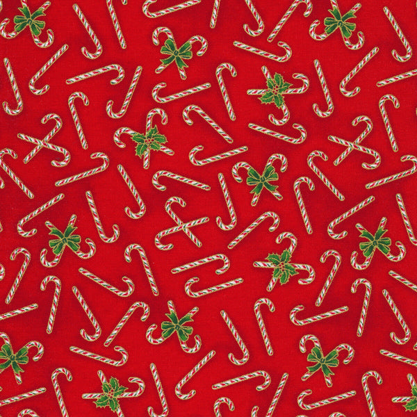 Holiday Charms Metallic Candy Cane Red Patchwork-Half mtr precut