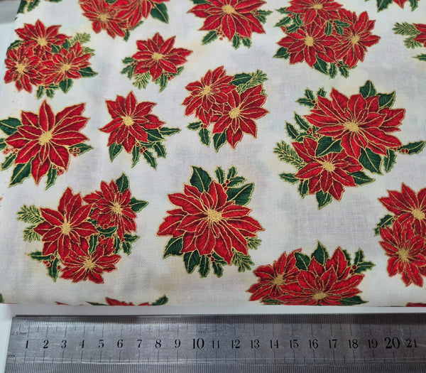 Holiday Charms Metallic Ivory Poinsettia Patchwork