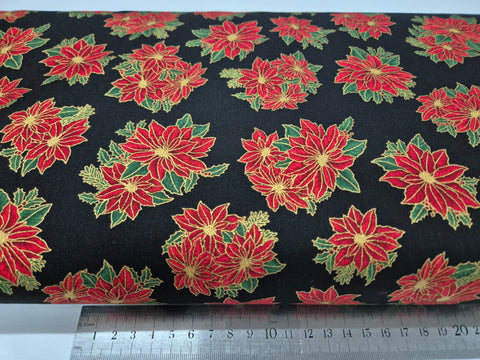 Holiday Charms Metallic Black Poinsettia Patchwork-10cm lots
