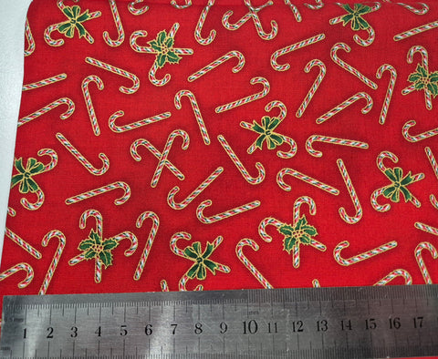 Holiday Charms Metallic Candy Cane Red Patchwork-Half mtr precut