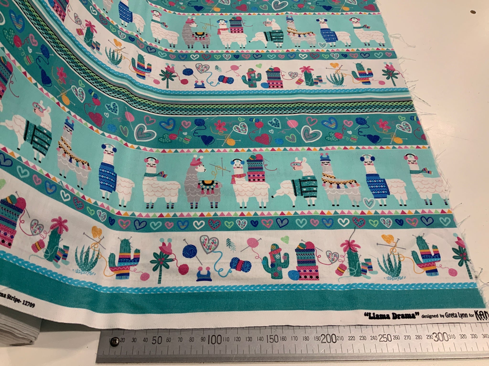 Llama Drama Teal Strip Patchwork