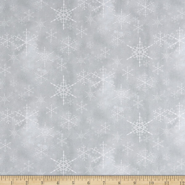 Gnomes Home Tree Farm Grey Snow Flakes Patchwork