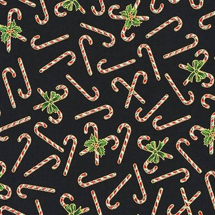 Holiday Charms Metallic Candy Cane Black Patchwork