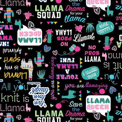 Llama Drama Black Words Patchwork