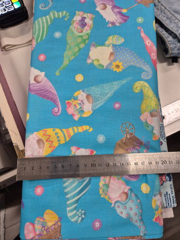 Spring Garden Gnomes Gnomes on Blue Patchwork