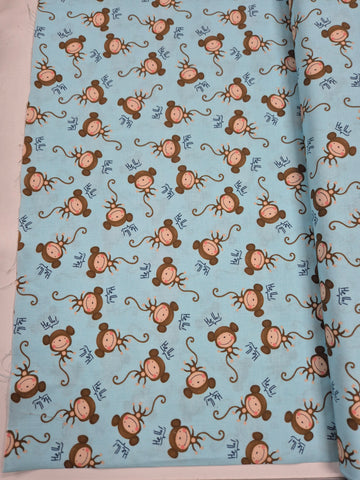 Jungle Paradise Hello Monkey on Blue Fabric