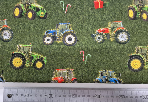 Aussie Christmas Tractors On Green Patchwork