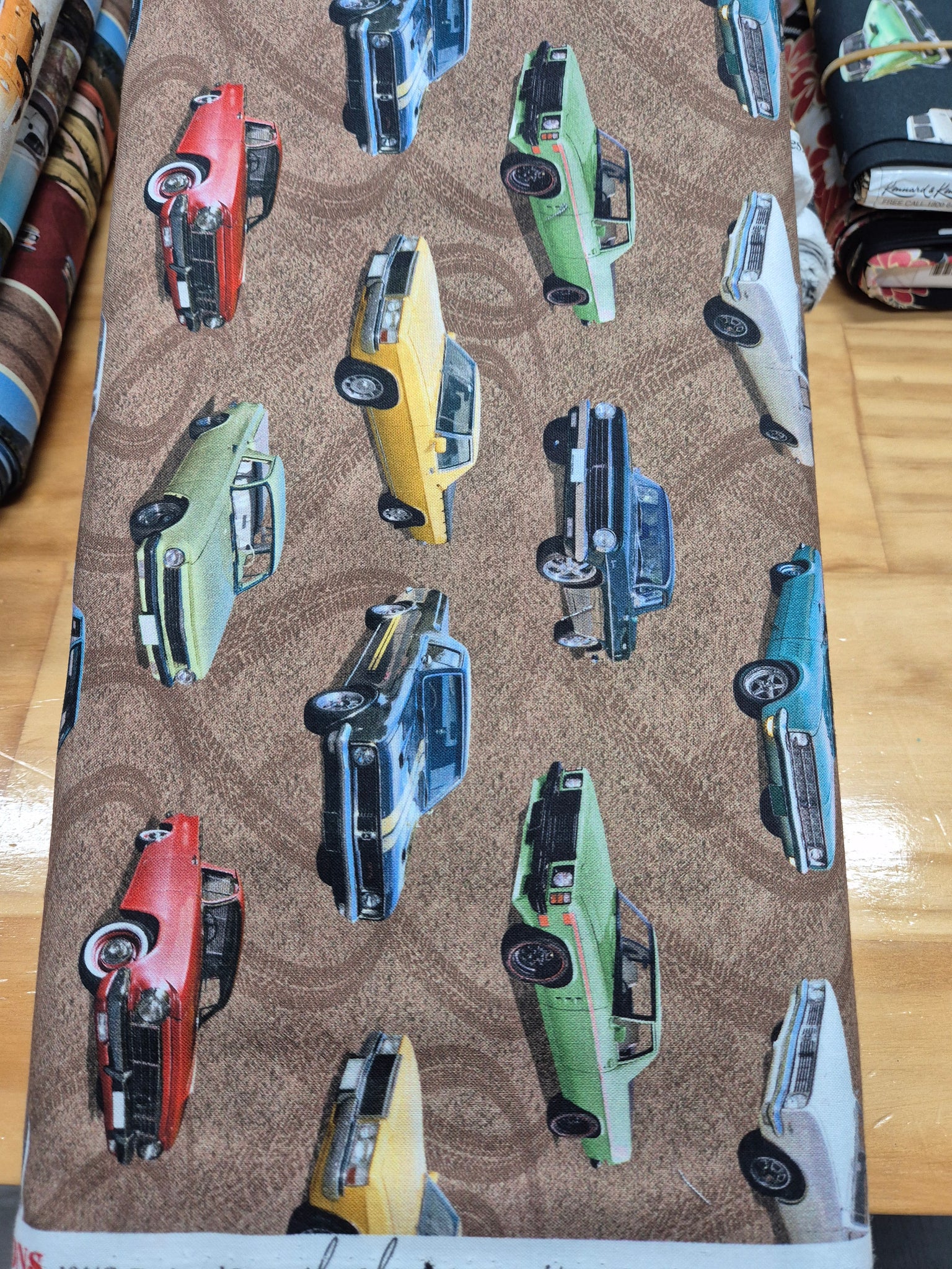 Aussie Icons Cars on Brown Patchwork