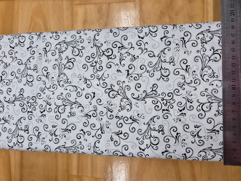 Night & Day Black Small Swirls on White Fabric