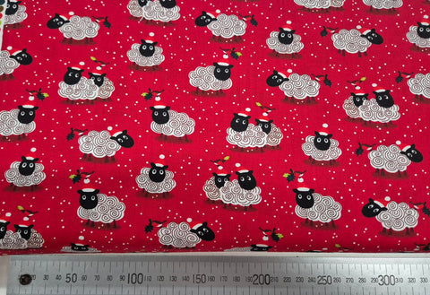 Christmas Sheep on Red Patchwork