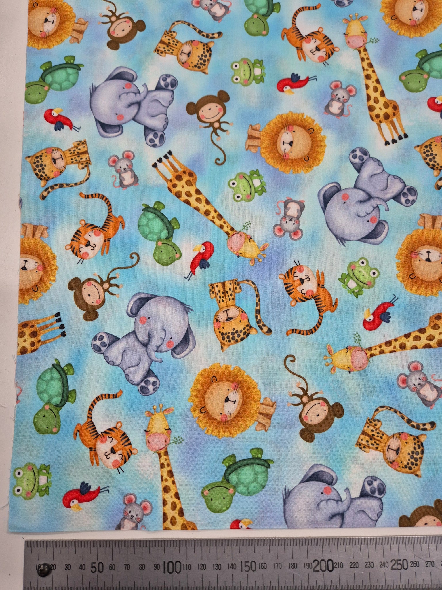 Jungle Paradise Baby Animals on Blue Fabric