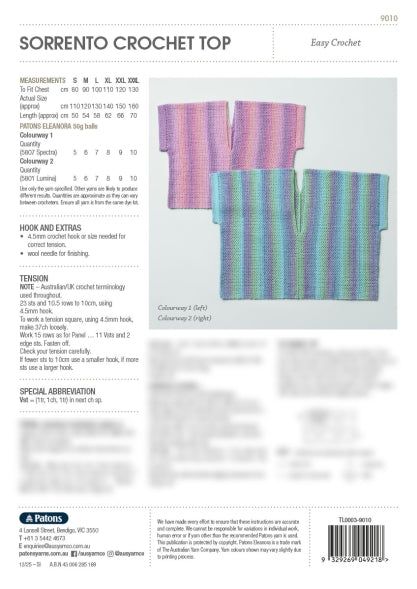 Sorrento Crochet Top Pattern 9010