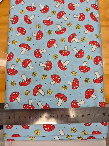 Hoot Hoot Mushrooms on Blue Patchwork