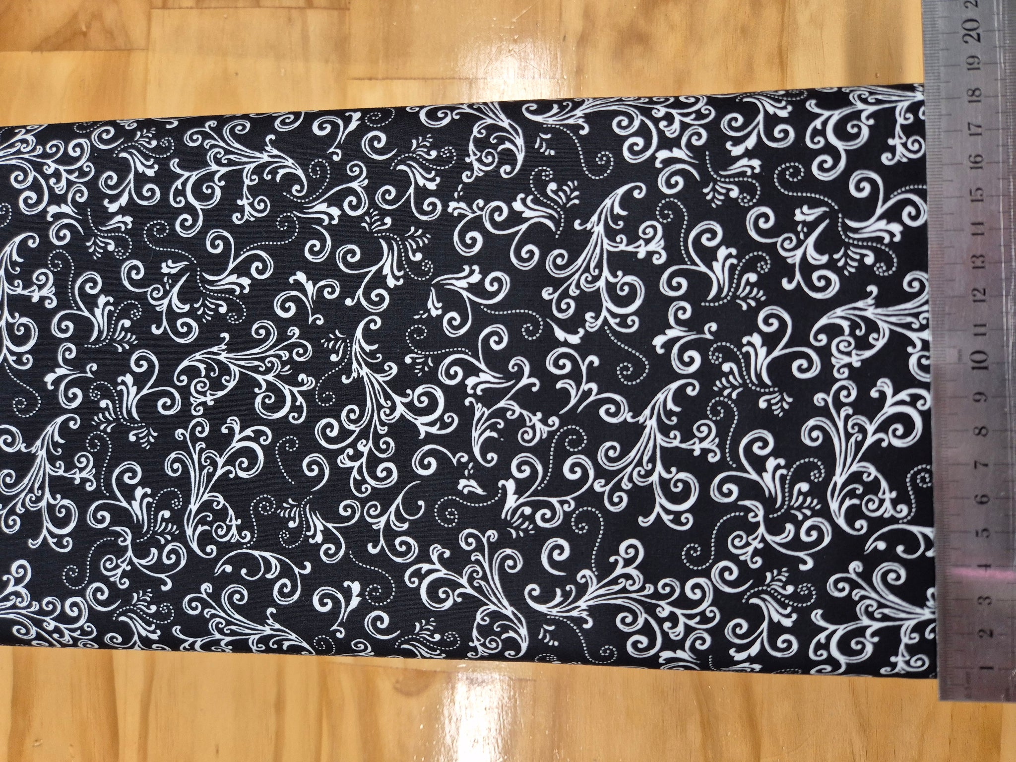 Night & Day White Small Swirls on Black Fabric