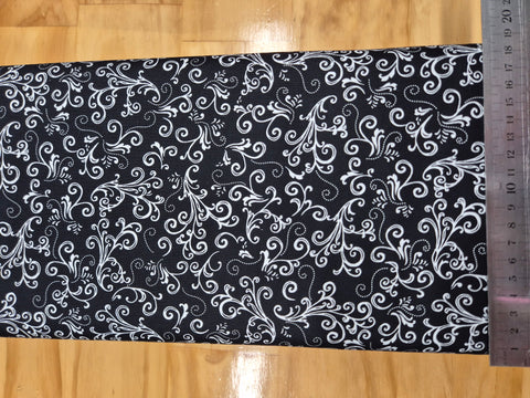 Night & Day White Small Swirls on Black Fabric
