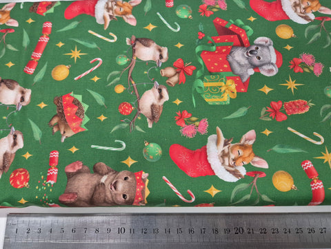 Aussie Animals Christmas On Green Patchwork