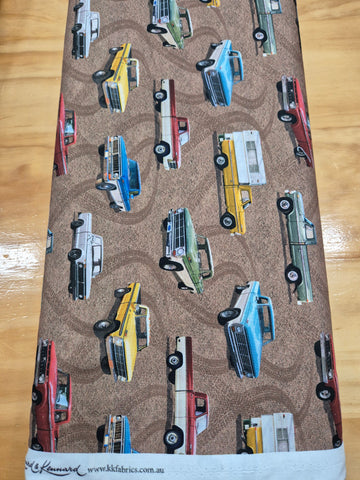 Vintage Vehicles Cars on Brown Patchwork