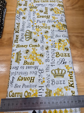 Buzzworthy Bees Words on White Patchwork