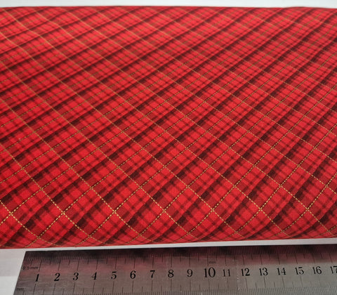 Holiday Charms Gold Metallic Tartan Red Patchwork