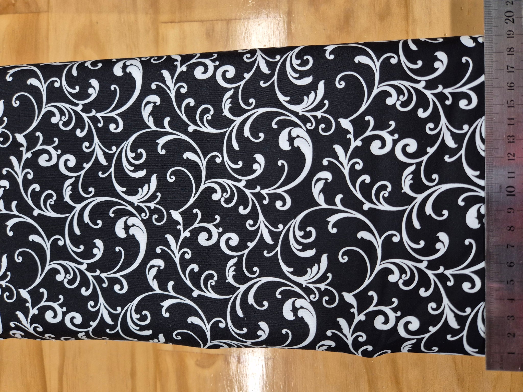 Night & Day White Large Swirls on Black Fabric