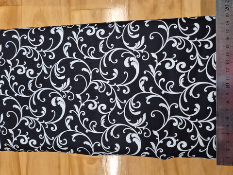 Night & Day White Large Swirls on Black Fabric