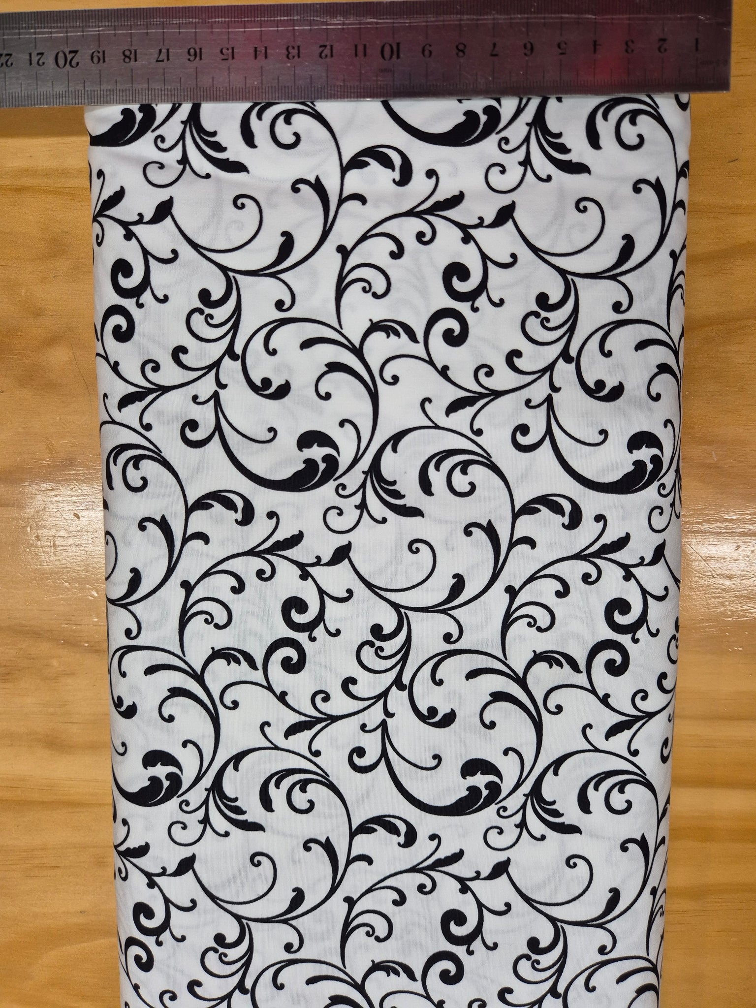 Night & Day Black Large Swirls on White Fabric