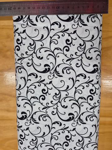 Night & Day Black Large Swirls on White Fabric