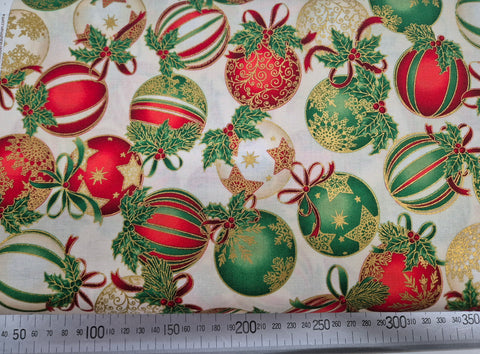 Holiday Florish Metallic Baubles On Ivory Patchwork