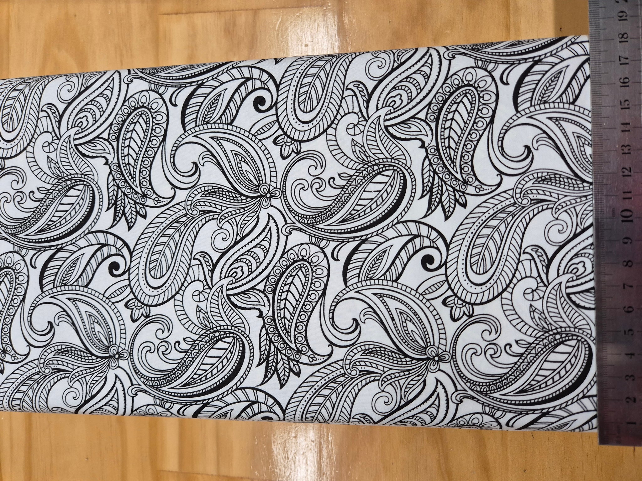 Night & Day Black Paisley on White Fabric