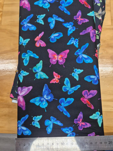 Luminous Blooms  Butterflies on Black Patchwork