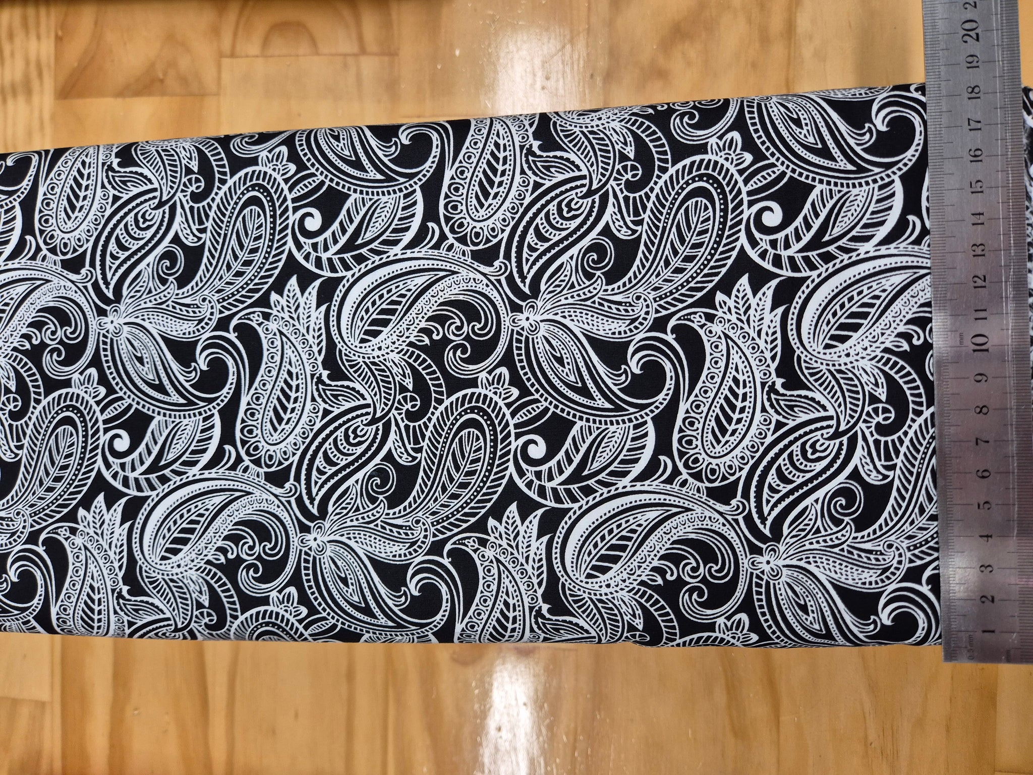 Night & Day White Paisley on Black Fabric