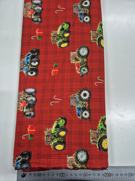 Aussie Christmas Tractors On Red Patchwork