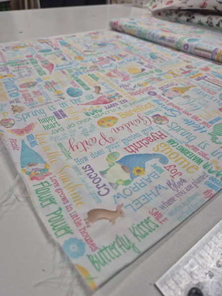 Spring Garden Gnomes Garden Words Patchwork