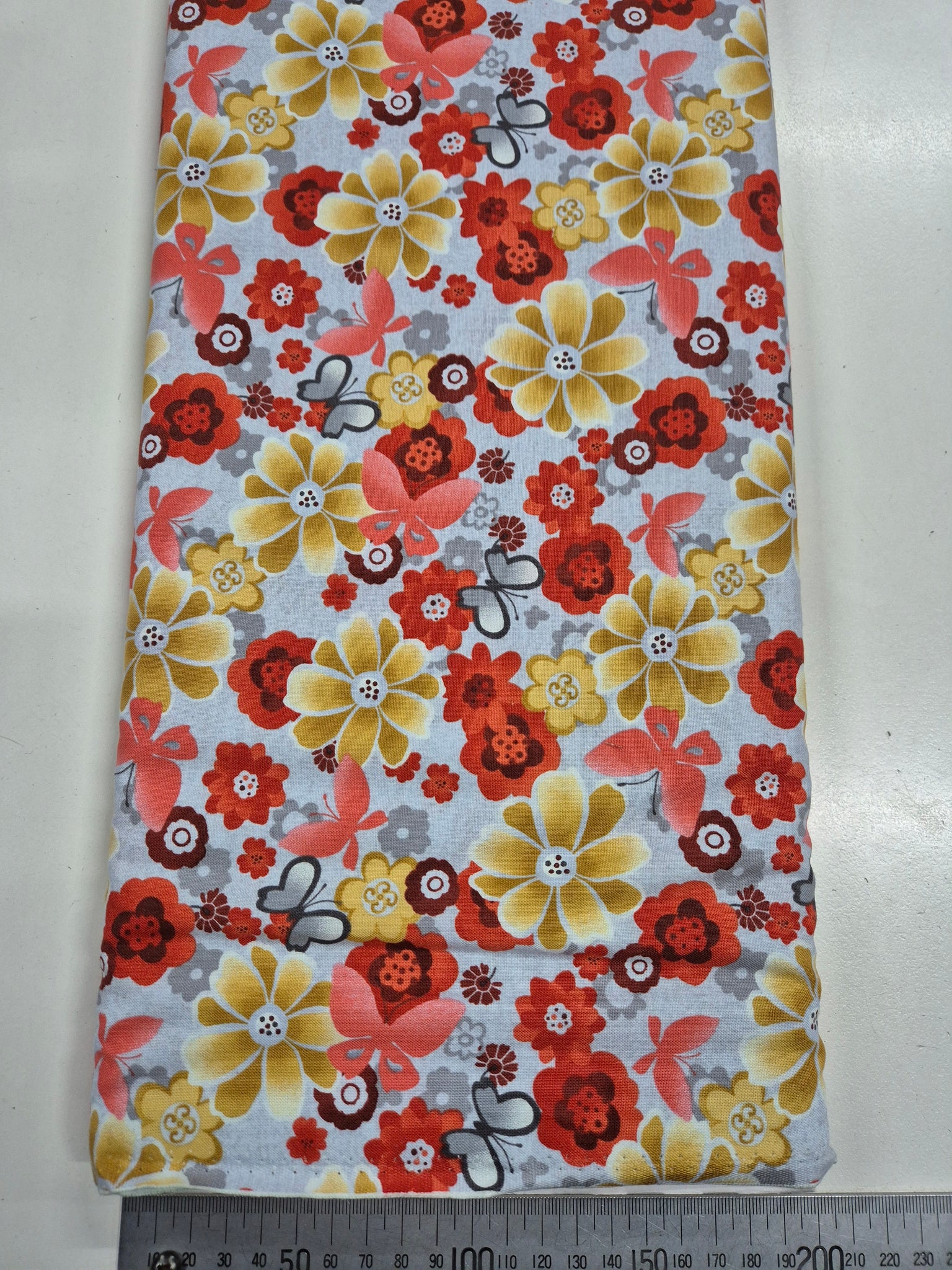 Floral and Butterflies on Grey Patchwork